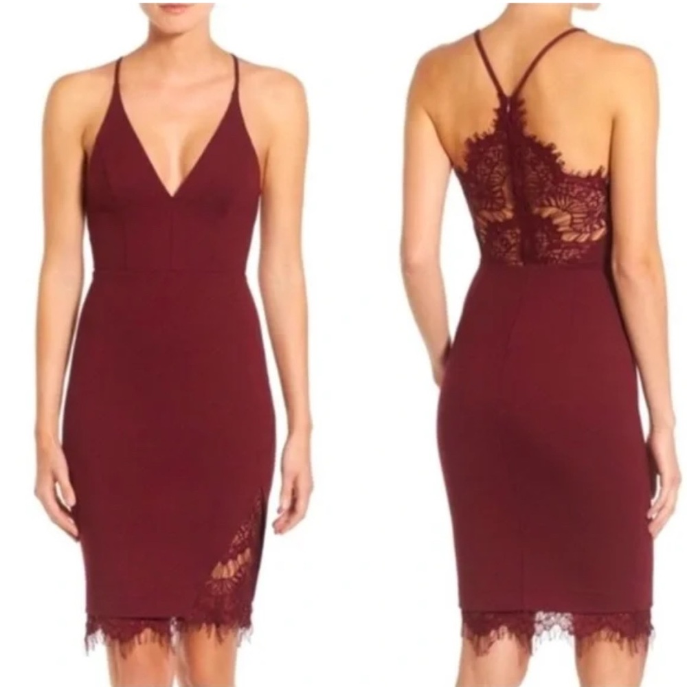 ASTR THE LABEL x Revolve Burgandy Lace Bodycon Midi Dress